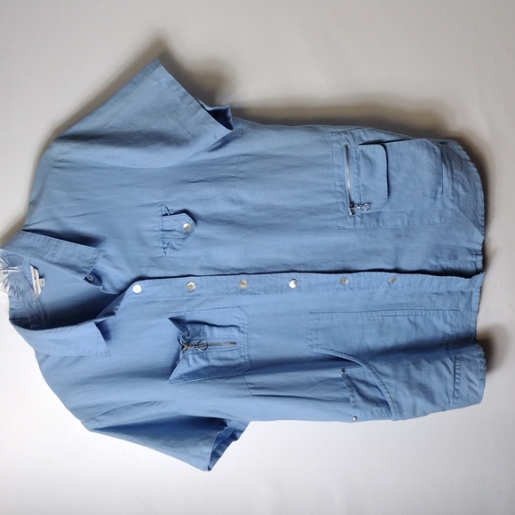 Jennifer Women Two Piece Blue Capri Set Size 14 - Picture 2 of 9